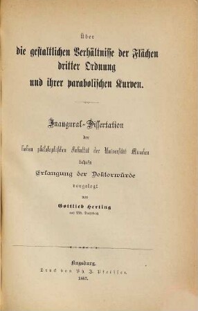 Über die gestaltlichen Verhältnisse der Flächen dritter Ordnung und ihrer parabolischen Kurven