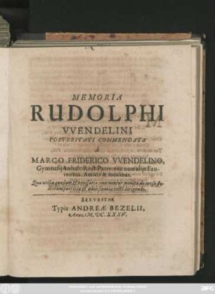 Memoria Rudolphi Wendelini