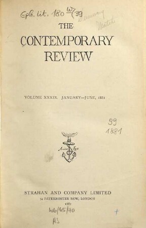 Contemporary review. 39. 1881