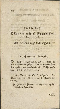 Sechste Classe. Pflanzen mit 6. Staubfäden (Hexandria)