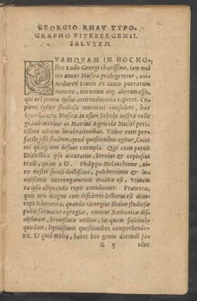 Georgio Rhau Typographo Vitebergensi. Salutem.
