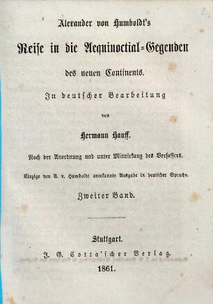 Alexander von Humboldt's Reise in die Aequinoctial-Gegenden des neuen Continents, 2