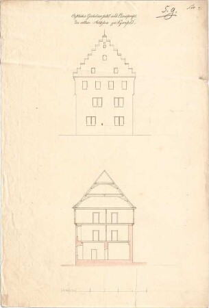 ohne Verfasserangabe; Gersfeld (Hessen); Gräflich Frohberg´sches Schloss - Ostseite (Ansicht), Querschnitt