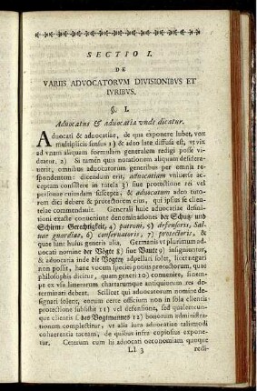 Sectio I. De Variis Advocatorum Divisionibus Et Juribus.