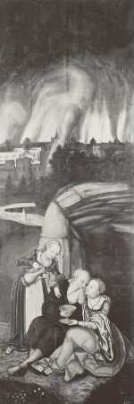 Lot mit seinen Töchtern vor dem brennendem Sodom und Gomorrha