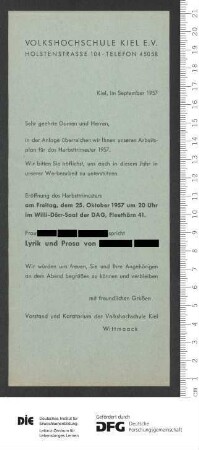 Beilage zum Programm 3. Trimester 1957