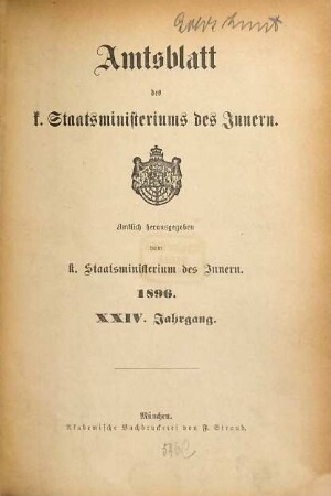 Amtsblatt des Königlichen Staatsministeriums des Innern. 24. 1896