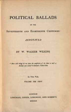 Political Ballads of the 17th and 18th Centuries, 1