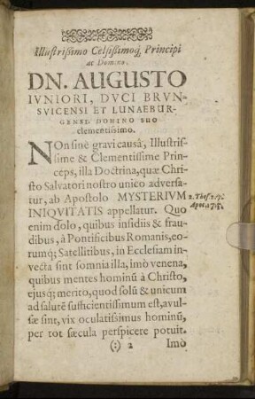 Illustrißimo ... Dn. Augusto Iuniori, Duci Brunsvicensi Et Lunaeburgensi ...