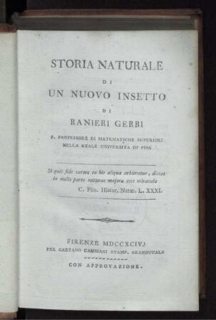 Storia naturale di un nuovo insetto