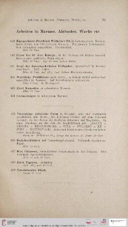 Arbeiten in Marmor, Alabaster, Wachs etc. (Nr. 459 - 498)