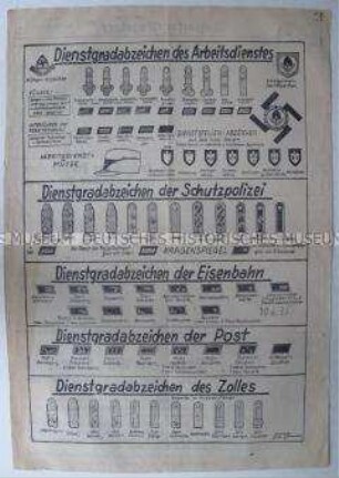 Beilage des "Rostocker Anzeiger" mit Dienstgradabzeichen verschiedener nationalsozialistischer Organisationen