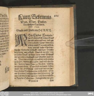Kurtz Bekentnis Doct. Mart. Luther. Vom hiligen Sacrament. Anno 1544.