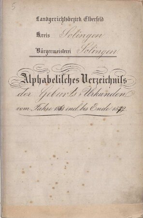 Dezennaltabellen 1863 - 1872 Geburten Solingen