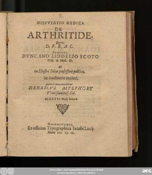 Disputatio Medica De Arthritide