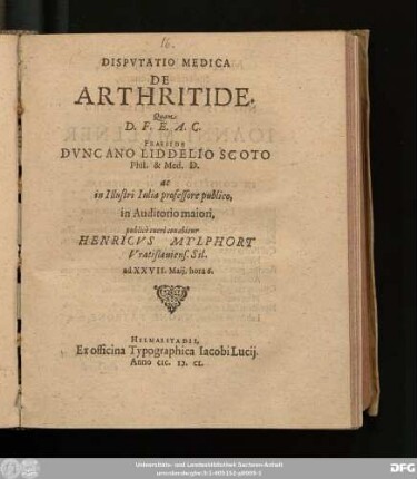 Disputatio Medica De Arthritide