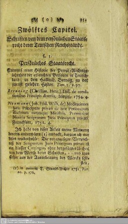 Zwölftes Capitel. Schriften von dem persönlichen Staatsrecht derer Teutschen Reichsstände