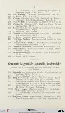 Gerahmte Oelgemälde, Aquarelle und Kupferstiche (Nr. 214-271)