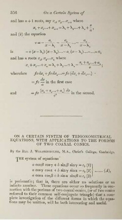 On a certain system of trigonometrical equations, with applications to the porisms of two coaxal conics.