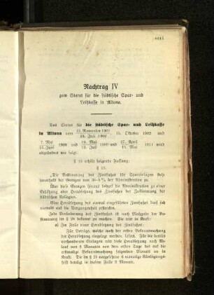 IV zum Statut für die städtische Spar- und Leihkasse in Altona.