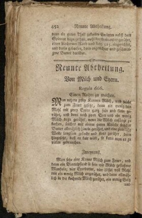 Neunte Abtheilung. Von Milch und Eyern.