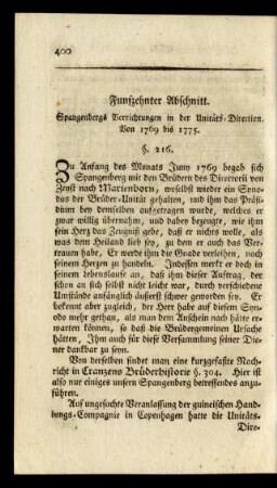 Funfzehnter Abschnitt. Spangenbergs Verrichtungen in der Unitäts-Direction. Von 1769 bis 1775. §. 216. - §. 227.