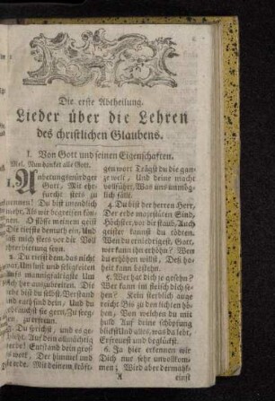Die erste Abtheilung. Lieder über die Lehren des christlichen Glaubens.
