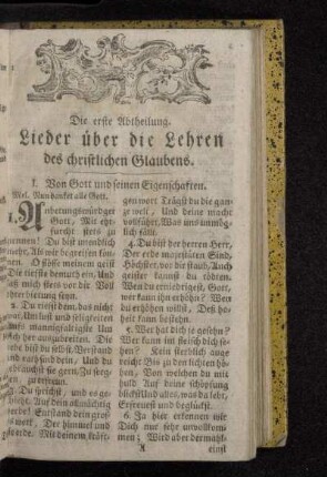 Die erste Abtheilung. Lieder über die Lehren des christlichen Glaubens.