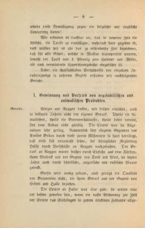 I. Gewinnung und Vertrieb von vegetabilischen und animalischen Produkten.