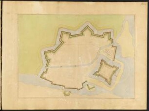 Festungsplan von Memel, kolorierter Handzeichnung, vor 1695 : [Festungsplan von] Memel / [Johann George Starck]. [S.l., S.a.].- [nach 1695] - 1 Plan : Handzeichng. - 47,3 x 33,8 cm.