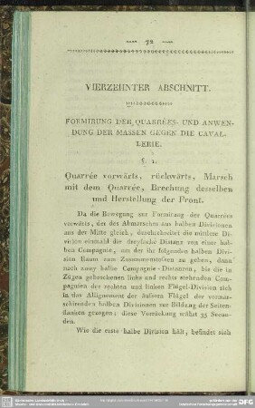 Vierzehnter Abschnitt. Formirung der Quarrées und Anwendung der Massen gegen die Cavallerie