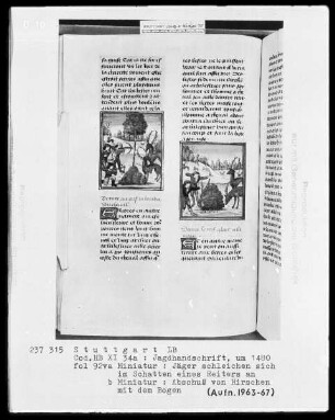 Gaston Phoebus und Kaiser Friedrich II. — ---, Folio 3recto-97verso---, Folio ---Textseite mit zwei Miniaturen, Folio 92verso