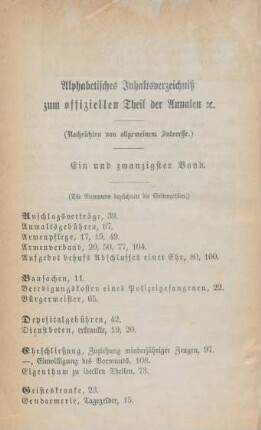 Alphabetisches Inhaltsverzeichniß zum offiziellen Theil der Annalen etc.