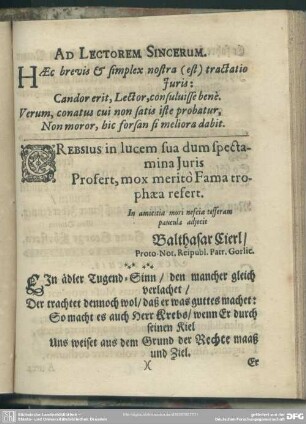 Ad Lectorem Sincerum