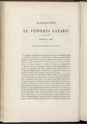 Quelques Mots Sur Le Vesperus Xatarti