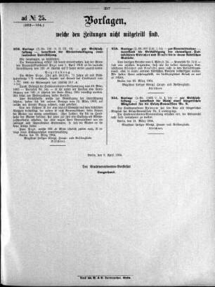 Anlage: ad No.25 (352-354), Vorlagen, welche den Zeitungen nicht mitgeteilt sind