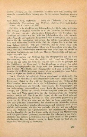 507-510 [Rezension] Reuß, Josef Maria, Opfermahl Mitte des Christseins