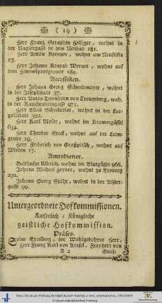 Untergeordnete Hofkommissionen.