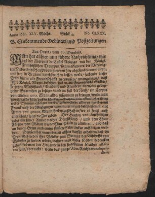 Anno 1665. XLV. Woche. Stück 4. No. CLXXX.