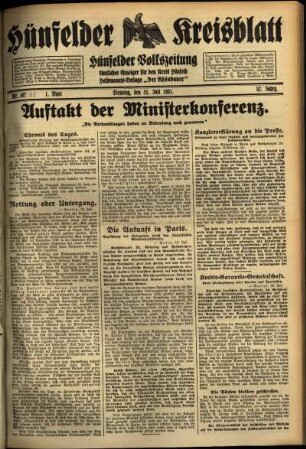 Erste Ausgabe vom Dienstag, den 21. Juli 1931.