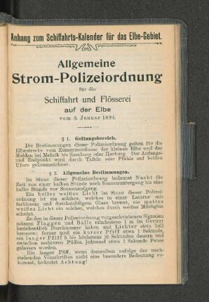 Anhang zum Schiffahrts-Kalender für das Elbe-Gebiet.