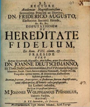 Disp. de hereditate fidelium : ex Rom. VIII, 17.