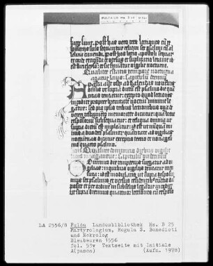 Martyrologium, Regula Sancti Benedicti und Nekrolog — Initialen A (pasca) und D (ominico die temperius), Folio 53verso