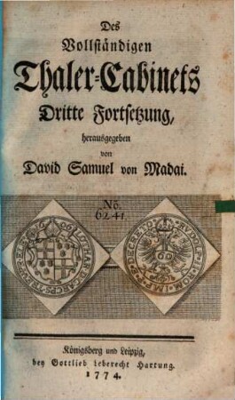 Vollständiges Thaler-Cabinet, Dritte Fortsetzung
