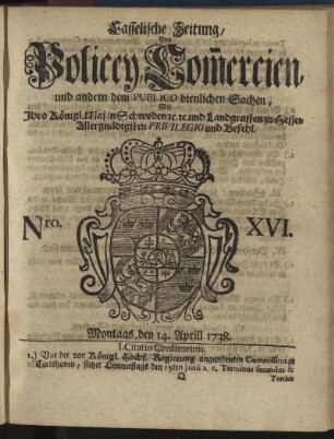 Nro. XVI, Montags, den 14. Aprill 1738