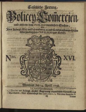 Nro. XVI, Montags, den 14. Aprill 1738