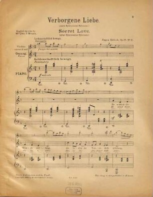 Zwei Lieder für eine weibliche Singstimme mit Begleitung der Violine und des Pianoforte : op. 15, 2. Verborgene Liebe