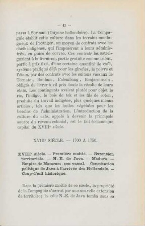 XVIIIe siècles. - 1700 à 1750