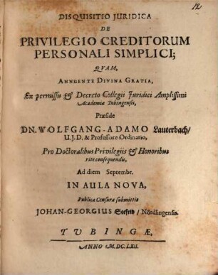 Disquisitio iur. de privilegio creditorum personali simplici