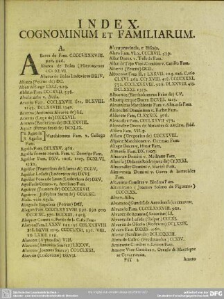 Index, Cognominum Et Familiarum